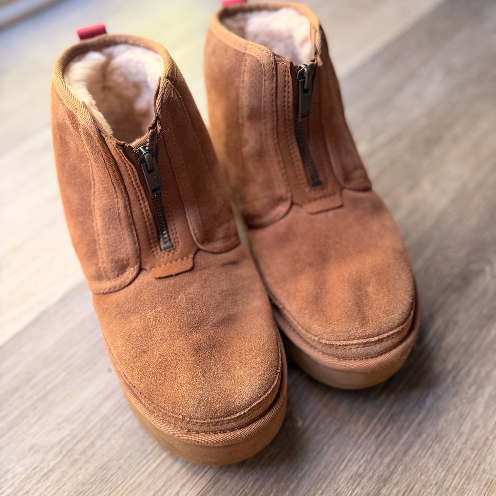 UGG Tan Suede Ankle Boots with Zipper